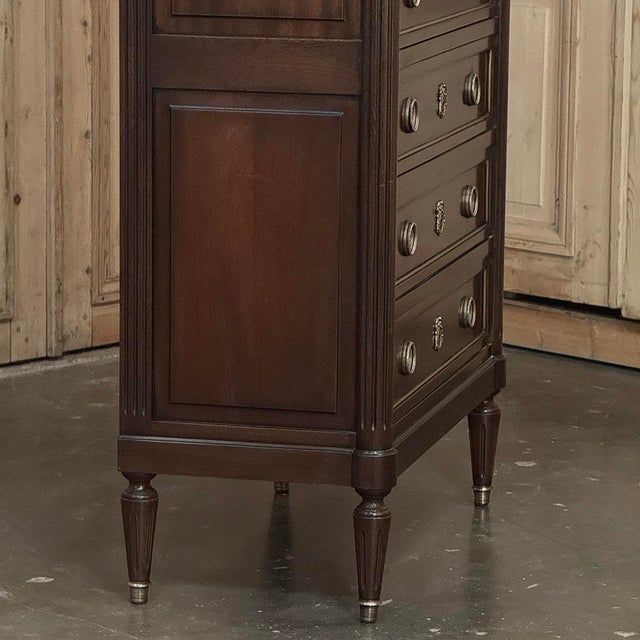 19th Century Louis XVI Mahogany Carrara Marble Top Semainier ~ Tall Chest of Drawers For Sale - Image 13 of 18