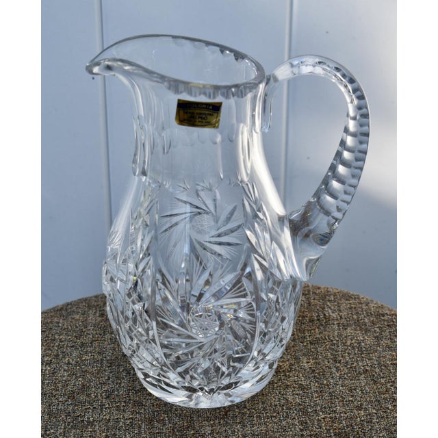 Vintage Polonia Heavy Cut Crystal Pitcher W/Handle For Sale - Image 4 of 13