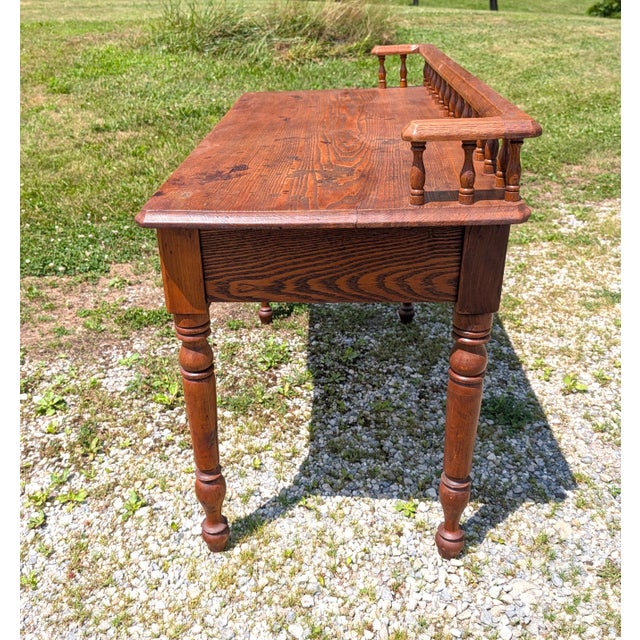 Antique Railroad Depot Desk With Spindle Gallery Cherry and Ash Wood 1900s For Sale - Image 9 of 17