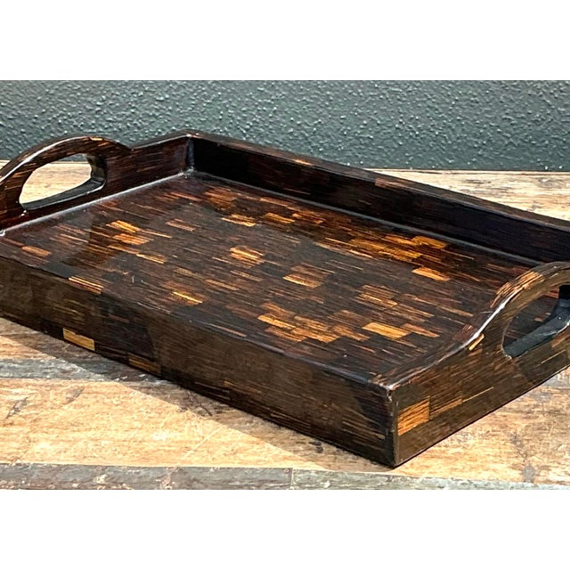 Mid-Century Modern Vintage Tessellated Coconut Shell Tray For Sale - Image 3 of 10