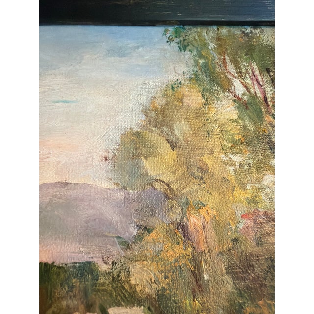 1960s Original Signed Rural Landscape Painting With Barn and Horse and Children & Dog in Black Wood Frame For Sale - Image 12 of 16