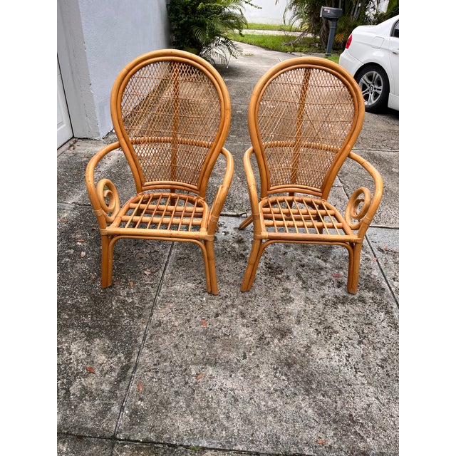 Vintage Palm Beach Bent Rattan & Bamboo Dining Set With Glass Top & 4 Armchairs For Sale In West Palm - Image 6 of 12