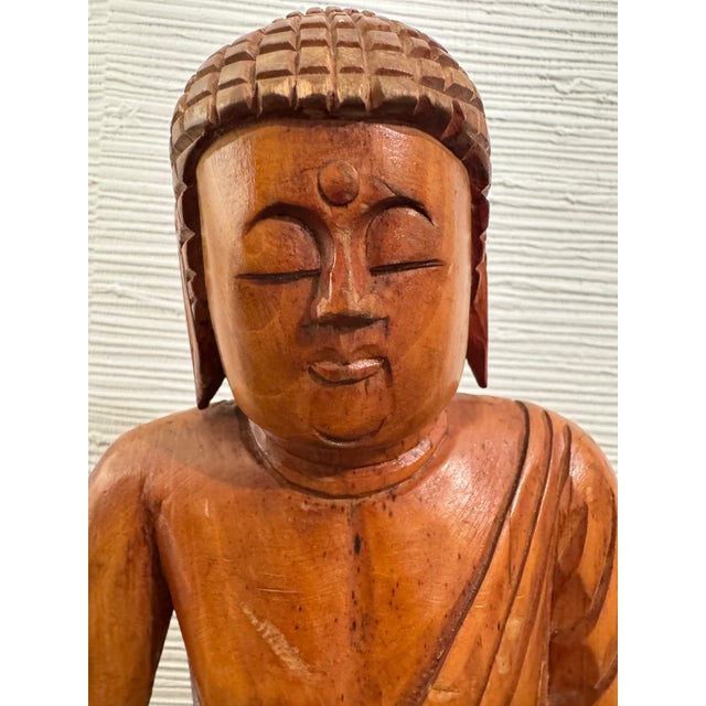 Early 20th Century Antique 25" H Large Hand Carved Wooden Buddha Statue For Sale - Image 4 of 12