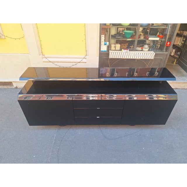 Vintage Sideboard in Black Lacquered Wood by Giovanni Offredi for Saporiti, 1970s For Sale - Image 13 of 16