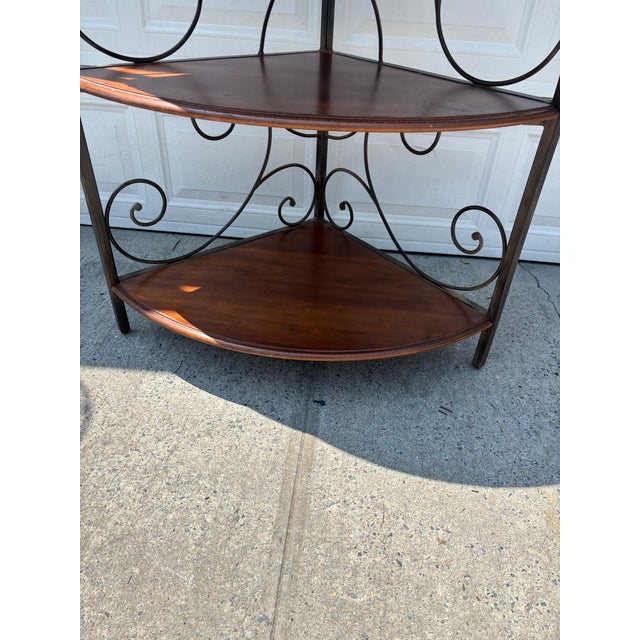 Metal Late 20th Century Drexel Heritage French Country Wrought Iron & Wood Corner Etagere, Attributed For Sale - Image 7 of 11