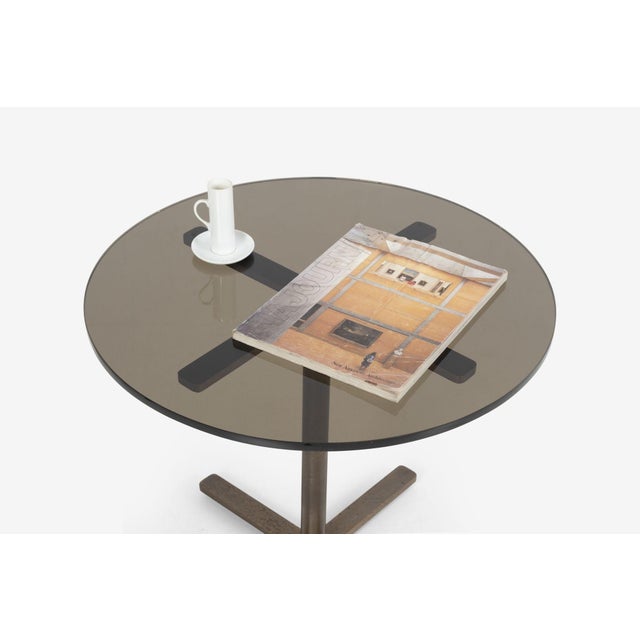 1970s Nicos Zographos Bronze Base End Table With Glass Top 1970's For Sale - Image 5 of 7