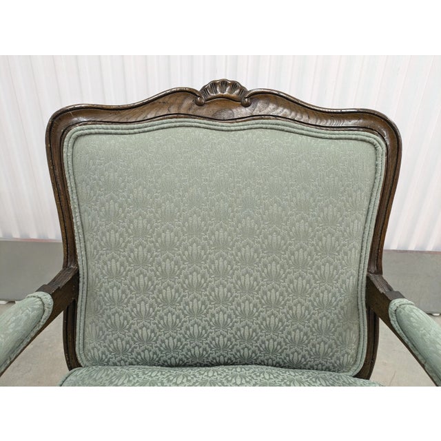 1980s French Country Carved Walnut Fauteuils Arm Chairs Set of 2