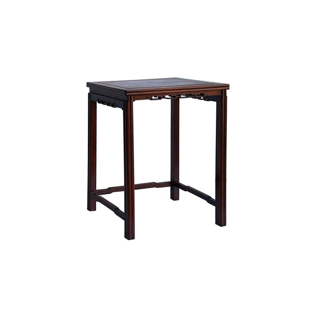 Asian Vintage Oriental Simple Geometric Apron Rectangular Brown Side Table For Sale - Image 3 of 8