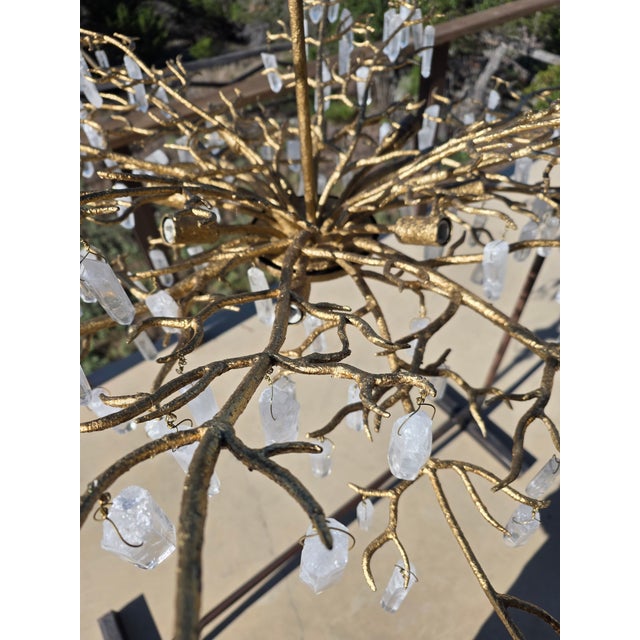 Gold Rock Crystal Organic Branch Style Chandelier With Gold Finish and Adjustable Height For Sale - Image 8 of 14