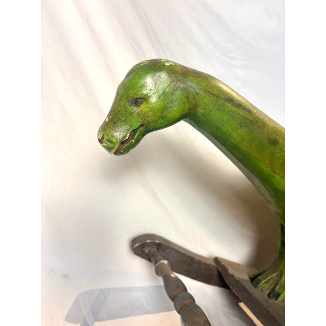 Mid 20th Century Antique Hand Carved Wooden Dinosaur - Folk Art Children's Rocker For Sale - Image 5 of 12