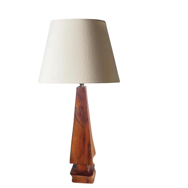 Sculptural Table Lamp in Carved Olive Wood, France, 1950s For Sale - Image 13 of 16