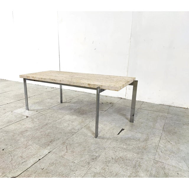 Vintage Travertine and Chrome Coffee Table, 1970s For Sale - Image 4 of 10