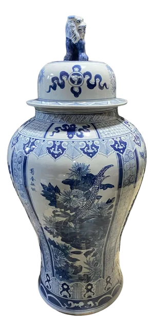 Mansion Size Chinoiserie B & W Porcelain Four Seasons Ginger Jar 47" H