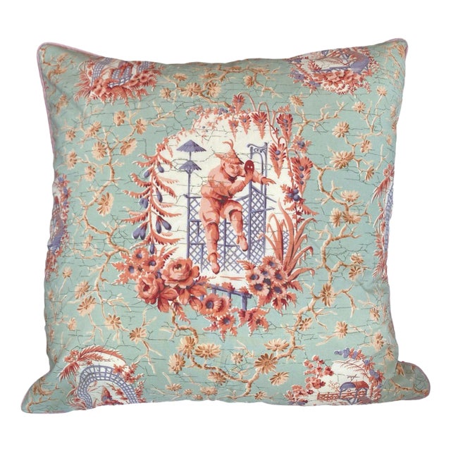 Sage Green Chinoiserie Throw Pillow Cover For Sale