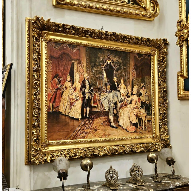 Beautiful wall art print on premium cotton fabric featuring a vibrant Victorian-style gathering with richly dressed...