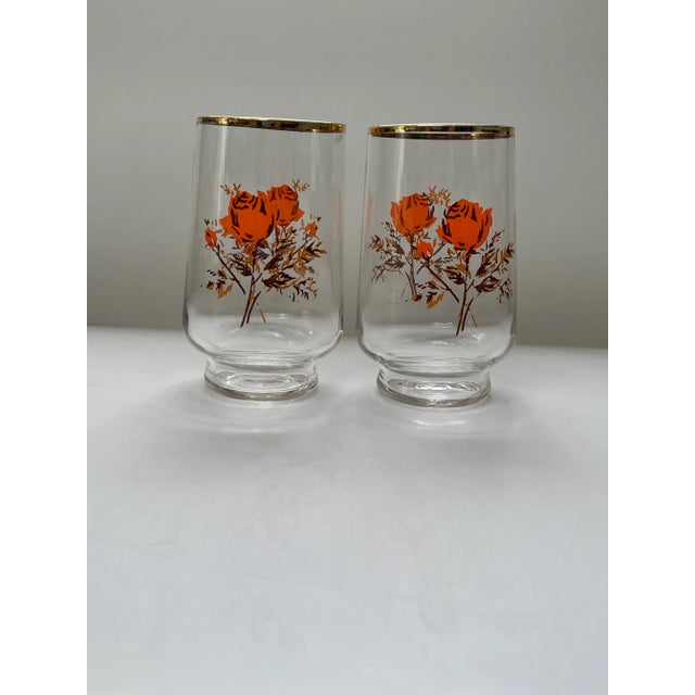 Mid 20th Century Libbey Gold Trimmed Rose Blossom Juice Glasses- a Pair For Sale In Jacksonville, FL - Image 6 of 8