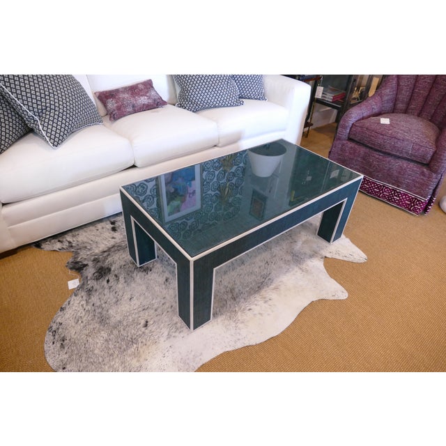 Contemporary Teal Grasscloth Coffee Table Chairish