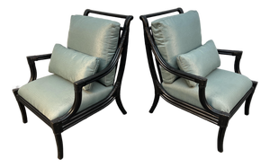 Mid-Century Chinese Chippendale Style Ebonized Bamboo Lounge Chairs by LaCor
