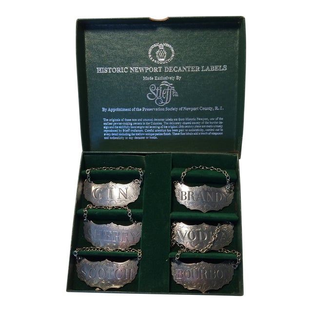 Vintage Stieff Pewter Historic Newport Decanter Labels Chairish