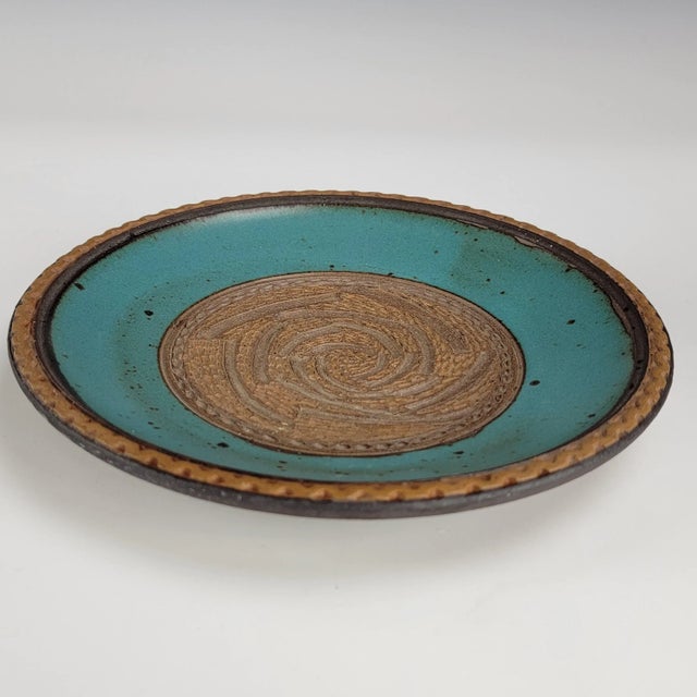 Abstract Vintage Mid Century Studio Art Plate - Brutalist Style Turquoise For Sale - Image 3 of 11