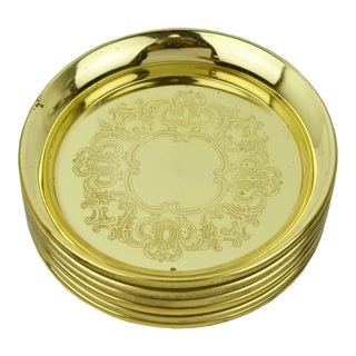 Late 20th Century Solid Brass Filigree Round Coasters- Set of 6 For Sale