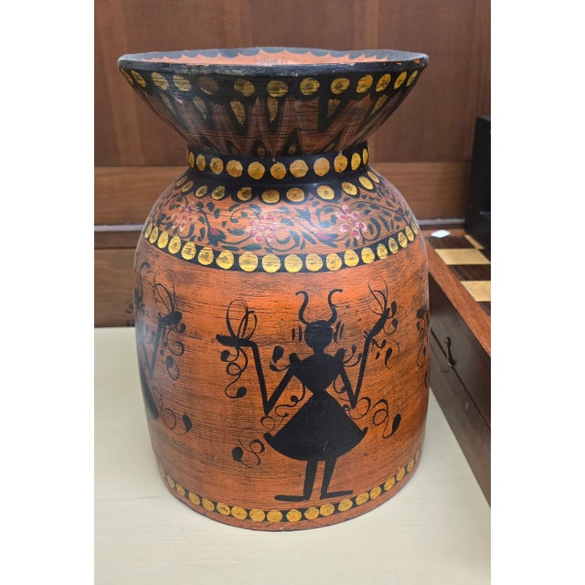 Vintage Wooden Folk Art Evil Tribal Vibe Vase For Sale - Image 4 of 9
