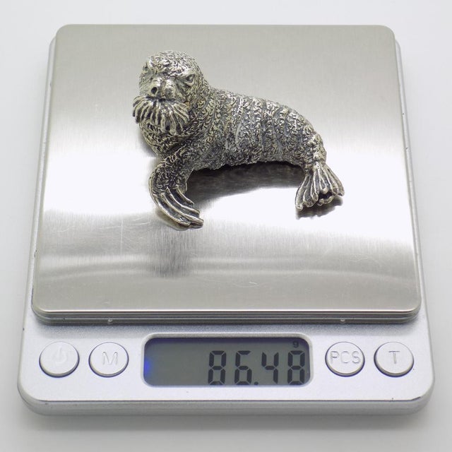 Large Vintage Italian Genuine Silver Walrus Figurine by Cerreti, 1960s For Sale - Image 12 of 15