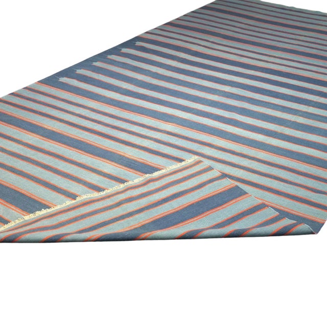 Vintage Dhurrie Rug in Bluewith Stripes, From Rug & Kilim For Sale In New York - Image 6 of 6