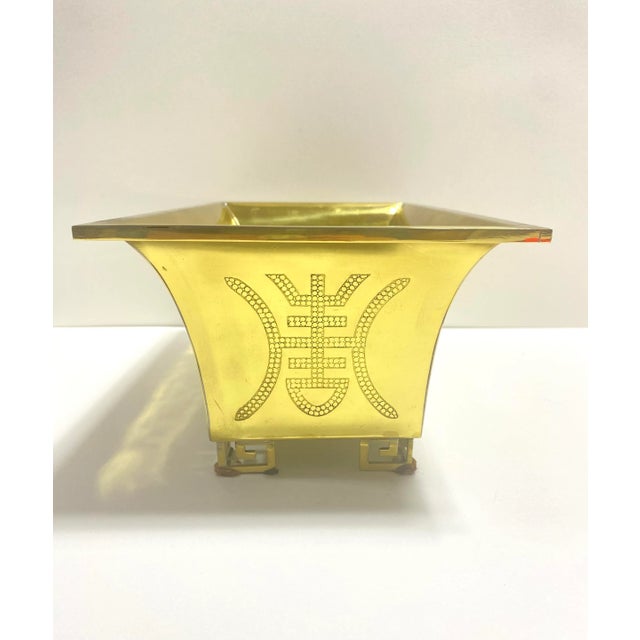 Mid-Century Modern 1970s Greek Footed Asian Brass Cachepot Planter For Sale - Image 3 of 10