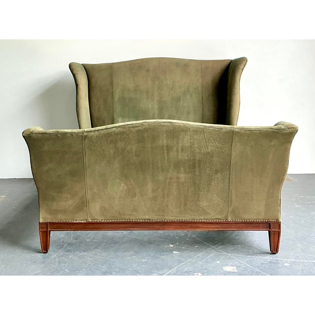 Late 20th Century Vintage Ralph Lauren King Nubuck Suede Wing Back Bed For Sale - Image 5 of 12