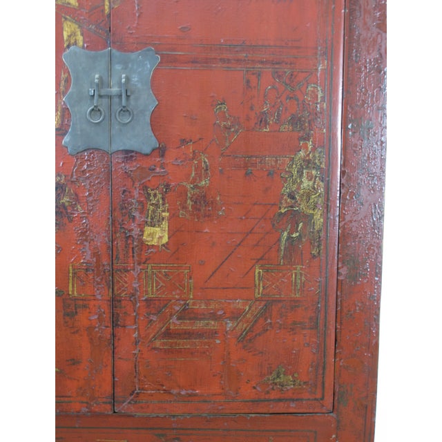 Late 19th Century Red Antique Chinese Chinoiserie Style Cabinet For Sale - Image 4 of 13
