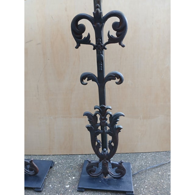 1990s 1990s Tuscan Style Scroll Cast Iron Lamps a Pair For Sale - Image 5 of 11