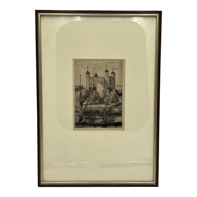 Fred Newman Framed Etching "The Towers of London" Signed For Sale