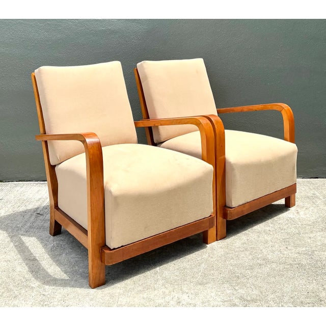 Cream Vintage Art Deco Lounge Chairs - Pair For Sale - Image 8 of 12