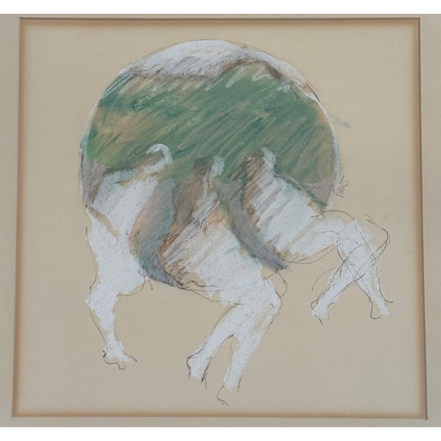 Vintage Signed Modernist Abstract Figurative Pastel Drawing, Framed For Sale In Little Rock - Image 6 of 14