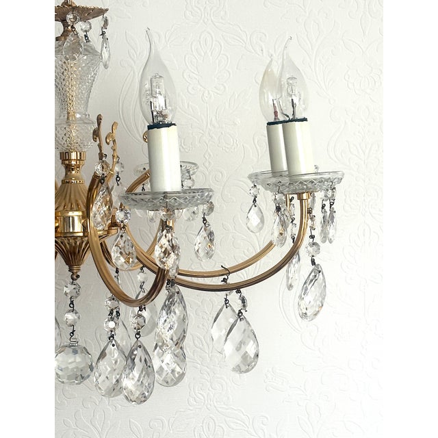 Brass and Lead Crystal 8-Light Chandelier, 1960s For Sale - Image 6 of 15