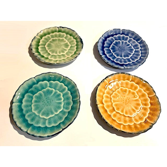 1970s Vintage Japanese Kotobuki Ikebana Ceramic Trinket/Sushi/Snack Dishes, Set of 4 For Sale - Image 5 of 9