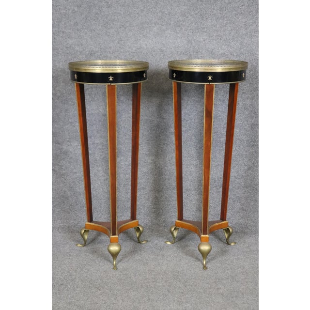 John Widdicomb Brass and Faux Marble Painted French Empire Stands - A Pair For Sale - Image 10 of 12