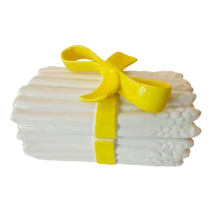 Vintage 1975 Fitz and Floyd White Trompe L’Oeil Asparagus Box With Yellow Bow