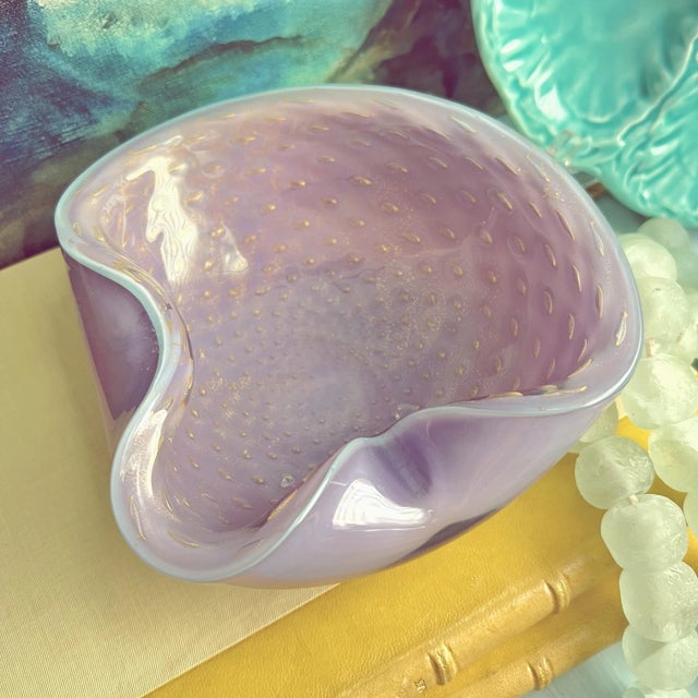 Mid-Century Modern Mid 20th Century Lavender and Gold Murano Bowl by Alfredo Barbini For Sale - Image 3 of 11