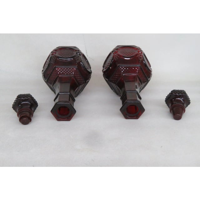 Late 20th Century Avon Cape Cod Collection Ruby Red Glass Liquor Wine Decanter a Pair For Sale - Image 5 of 12