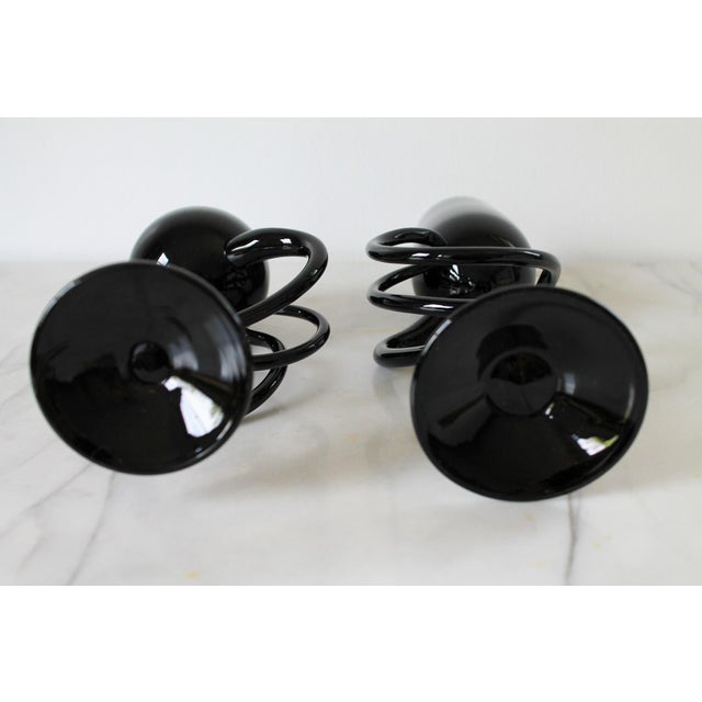 Vintage Hand Blown Black Art Glass Goblets S/2 For Sale In Milwaukee - Image 6 of 7