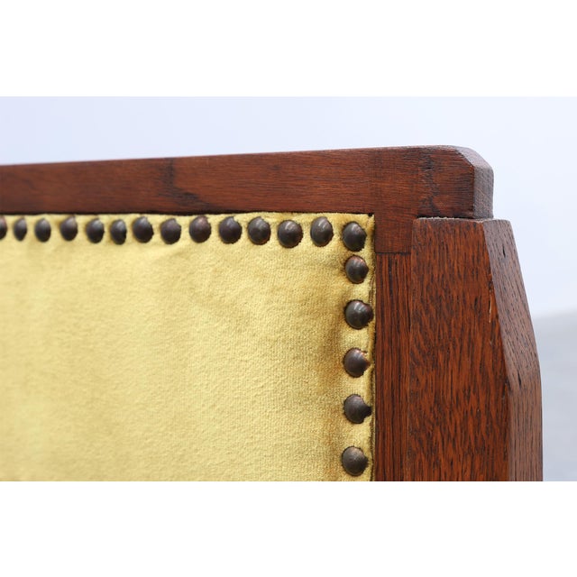 Vintage Art Deco Belgian Oak Side Chair with Yellow Upholstery, 1920s For Sale - Image 10 of 15