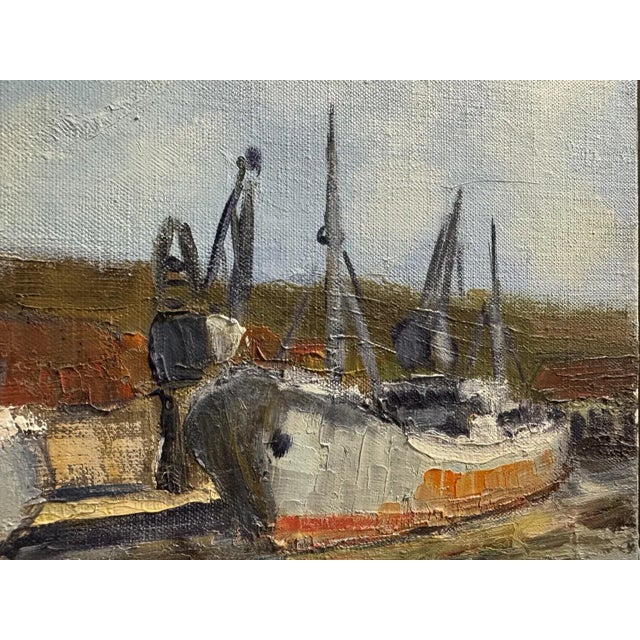 Philippe Duhamel, Oil on Canvas, Trawling in the Port of Fécamp, 1970s, in Good conditions. Designed 1970 to 1979 This...