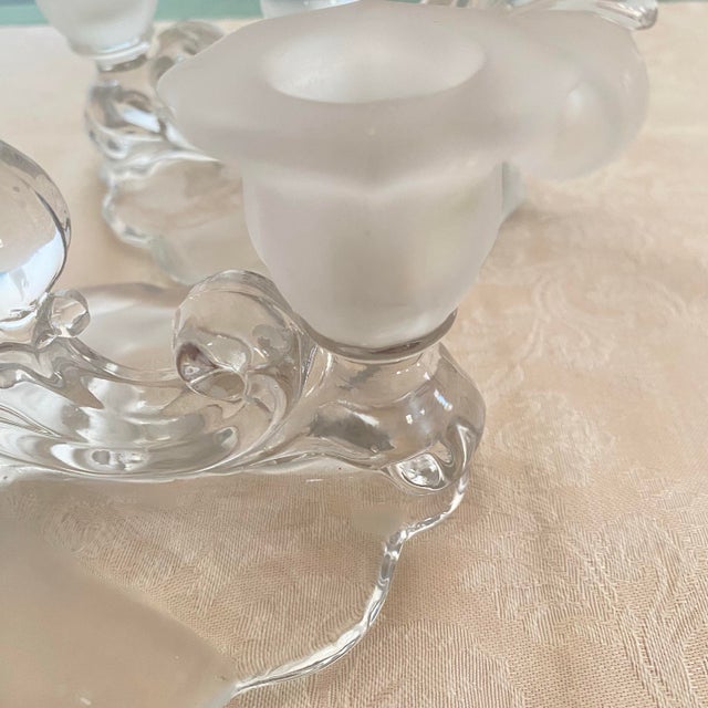 Early 20th Century Vintage Cambridge Glass Co. Frosted & Clear Art Deco Candelabra, a Pair For Sale - Image 5 of 8