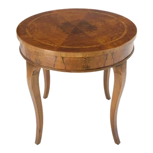 Flame Mahogany Top Banded Olive Wood Cabriole Leg Round Lamp Side Table Stand