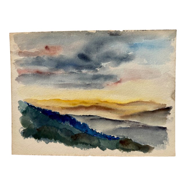 Henry Emil Salloch Original Watercolor on Paper Panoramic Sunset. For Sale