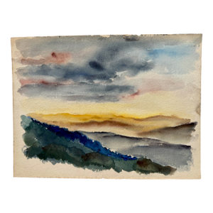 Henry Emil Salloch Original Watercolor on Paper Panoramic Sunset.
