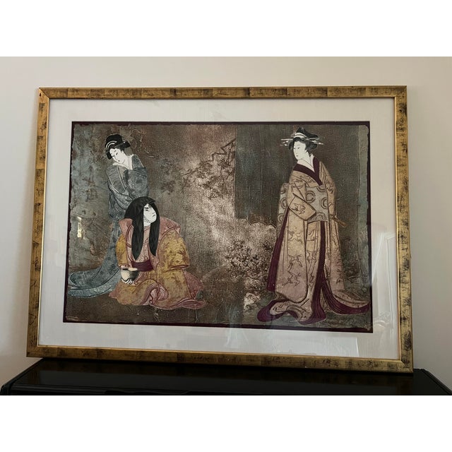 1980s Large Asian Mixed Media Framed Art Signed Mikulas Kravjansky For Sale - Image 9 of 12