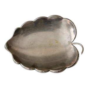 Vintage Mid-Century Modern W. German Silver Plated Leaf Key Candy Coin Trinket Dish Footed